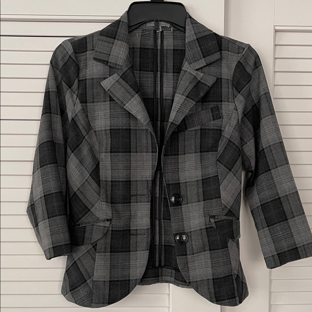 Charlotte Russe Black and Gray Checkered Blazer